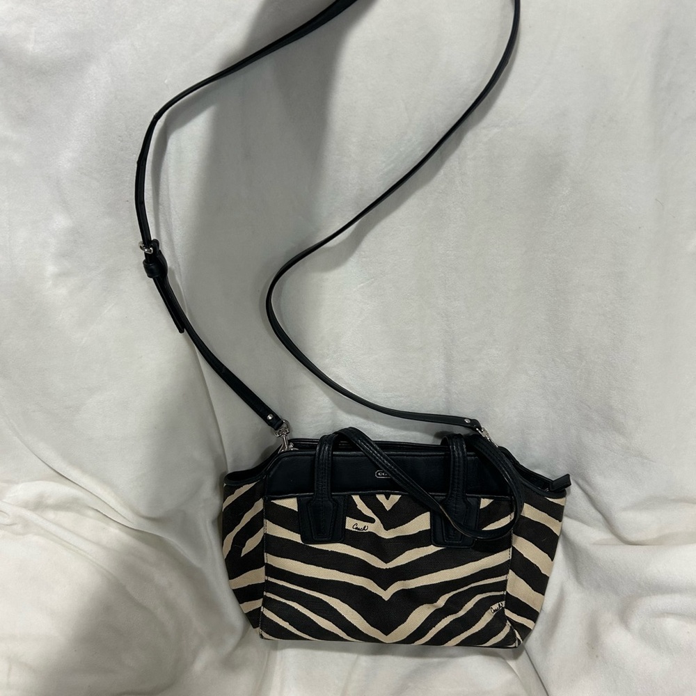 Coach Zebra Print Satchel in Black and Cream - Picture 2 of 5